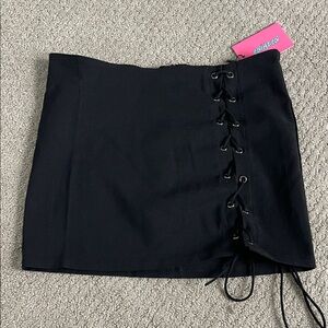 Black Lace-Up Mini Skirt